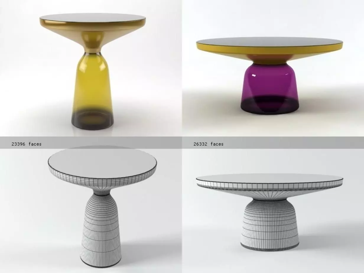 Bell two side tables with gold and glass tops 3D model_4