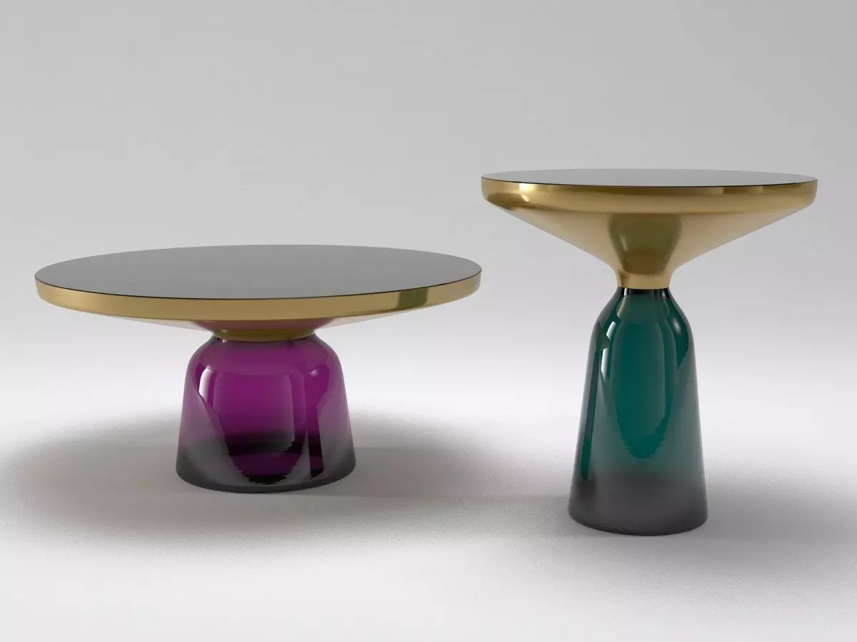 Bell two side tables with gold and glass tops 3D model_1