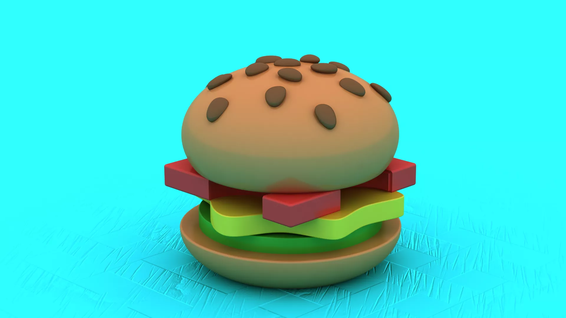 Colorful 3D Cheeseburgers on a Turquoise Background 3D print model