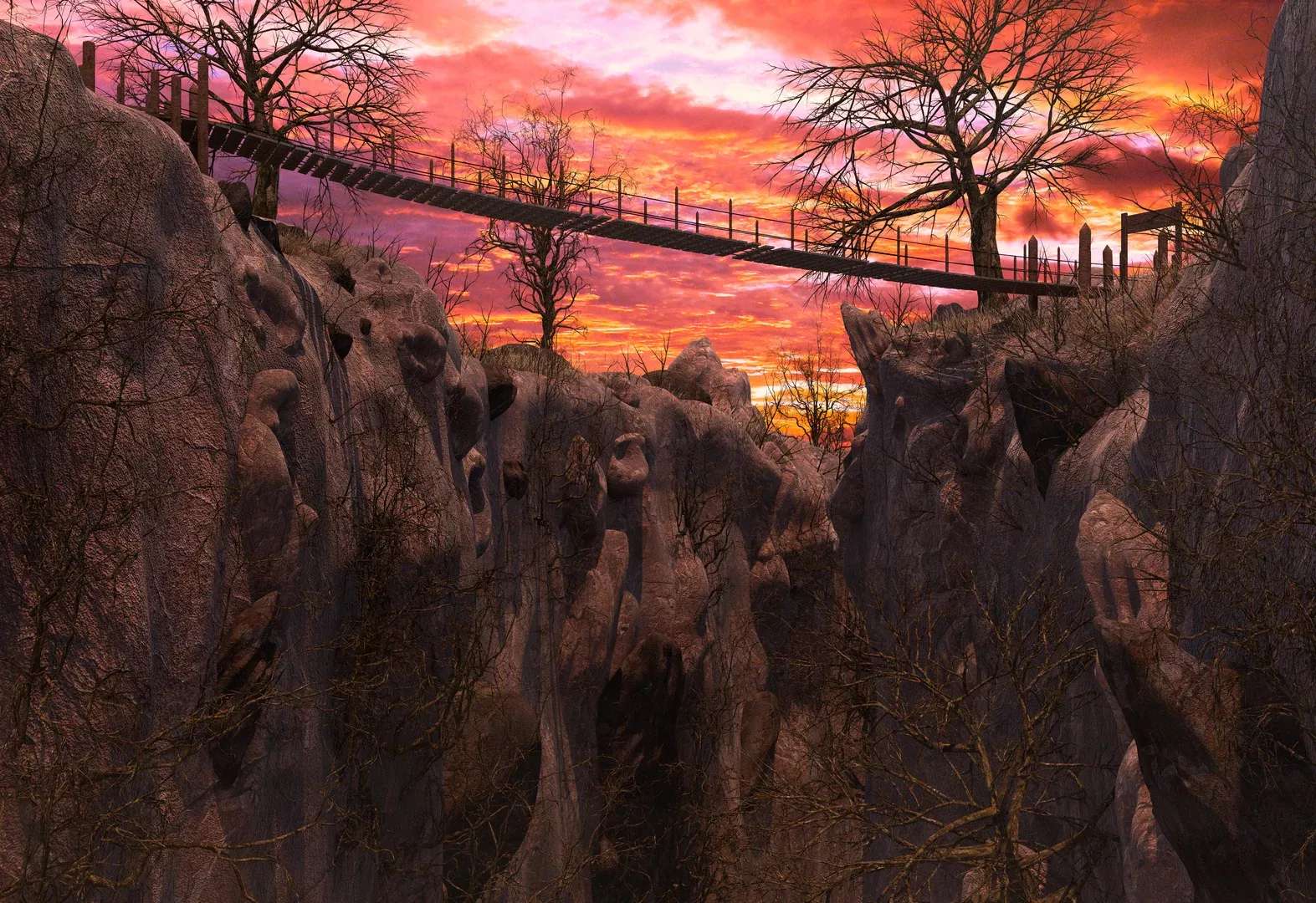 Sunset Pedestrian Bridge Mountain 3D model