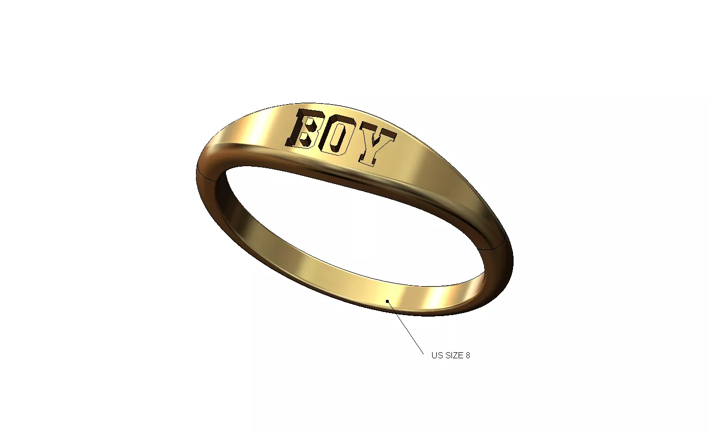 Boy engraving signet ring US size 8 3D print model
