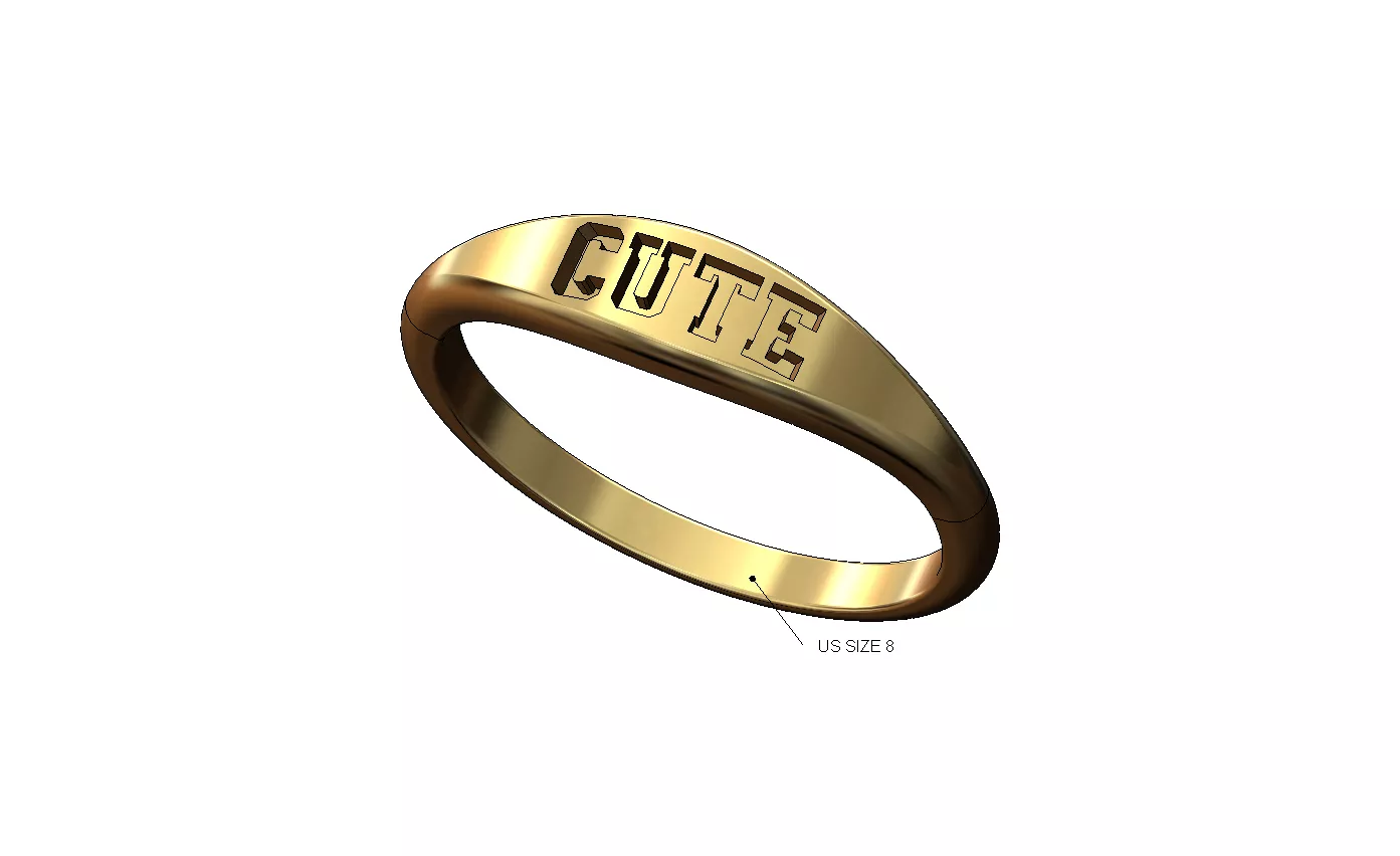 Cute engraving signet ring US size 8 3D print model