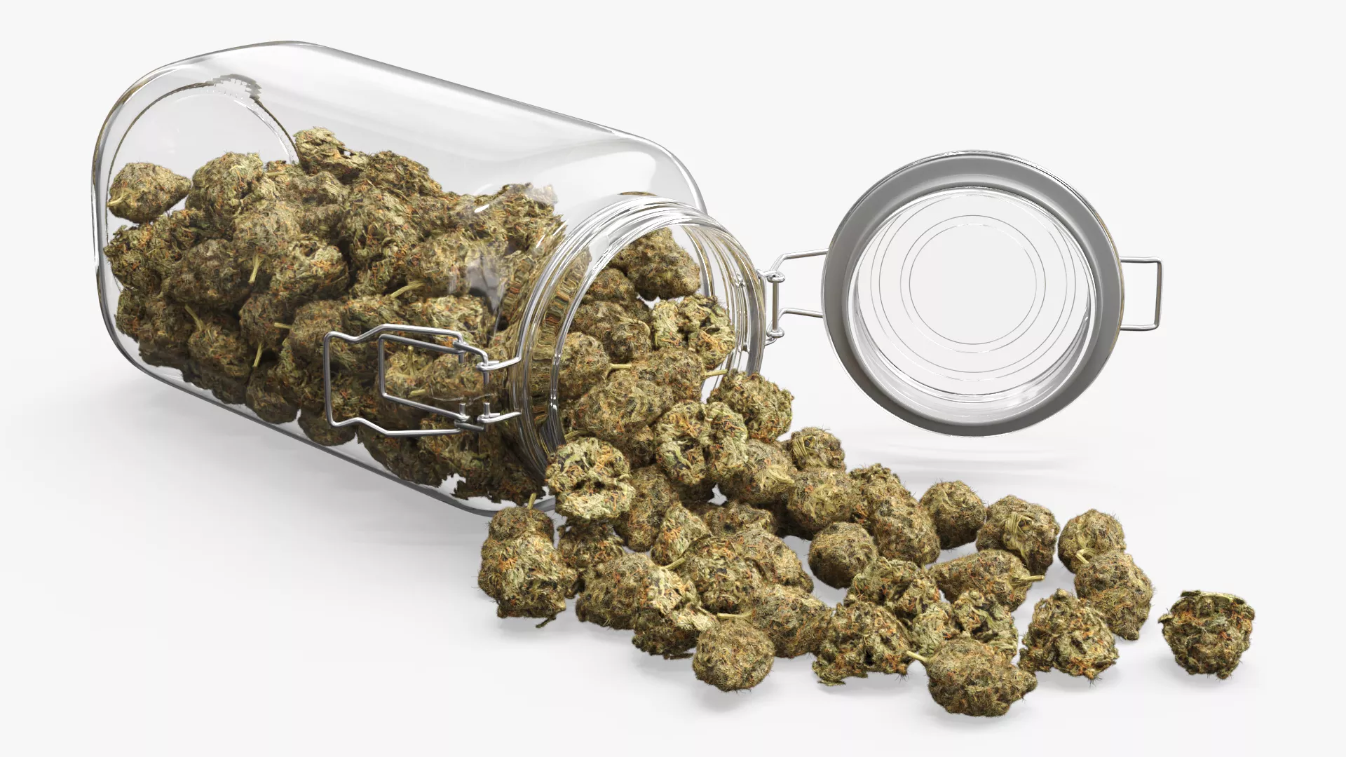 Open Glass Jar with Cannabis Buds Fur 3D model