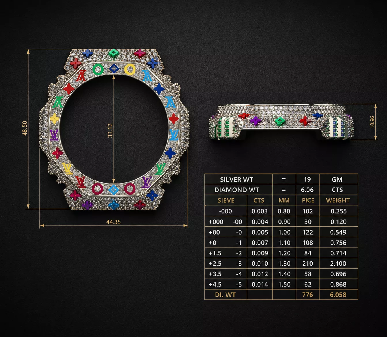 G-SHOCK 2100 Custom LV Logo Diamond Watch Bezel 3D Model NOW0034 3D print model