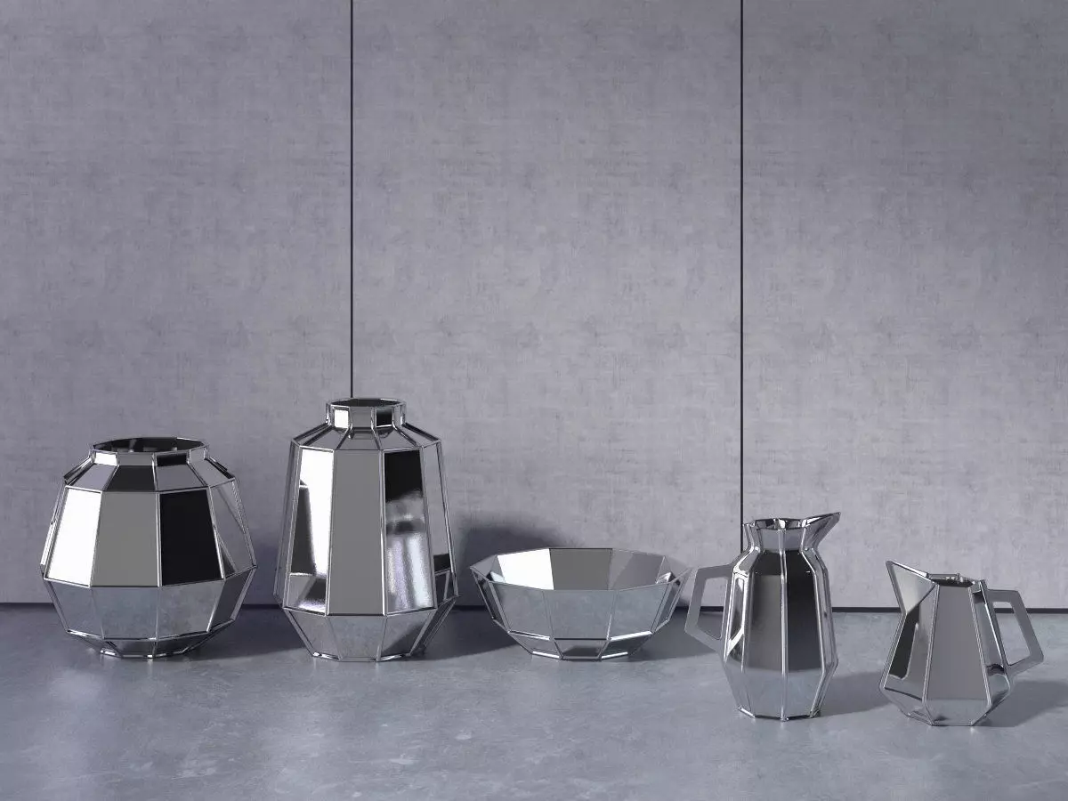 Ceramics stainless steel vases and bowls 3D model_2