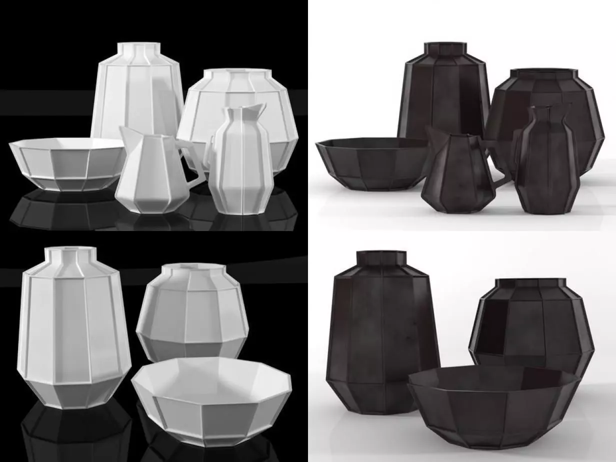 Ceramics stainless steel vases and bowls 3D model_4