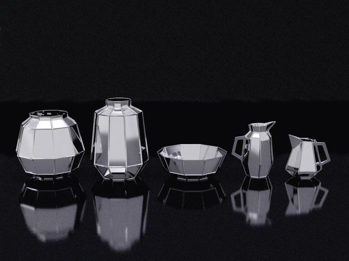 Ceramics stainless steel vases and bowls 3D model_1