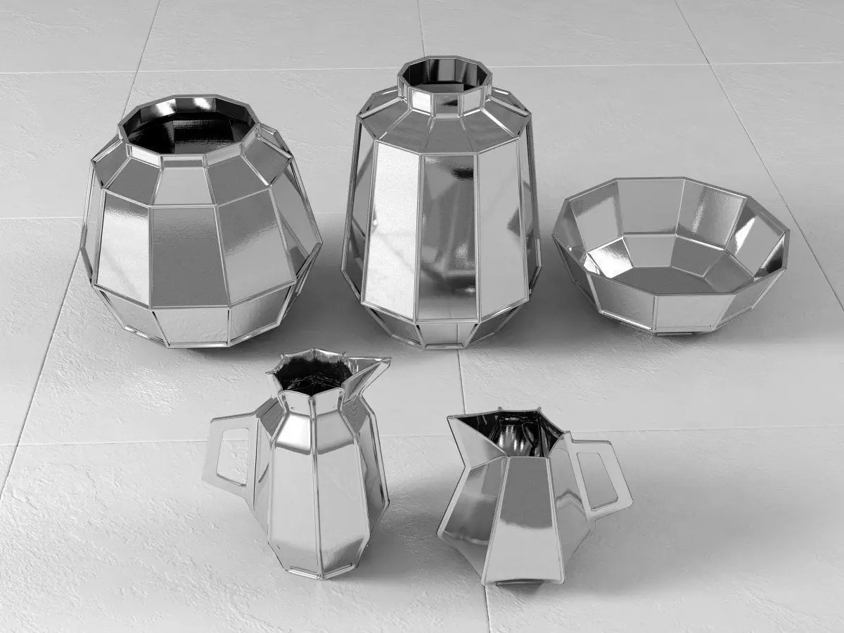 Ceramics stainless steel vases and bowls 3D model_3