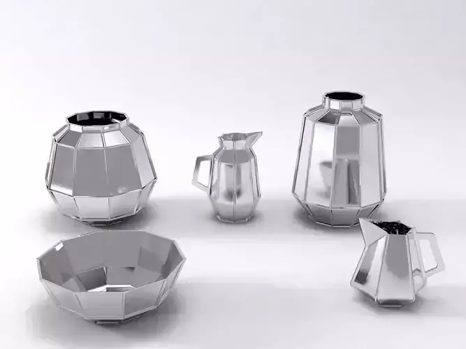Ceramics stainless steel vases and bowls 3D model