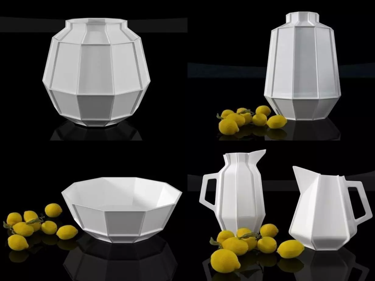 Ceramics stainless steel vases and bowls 3D model_6