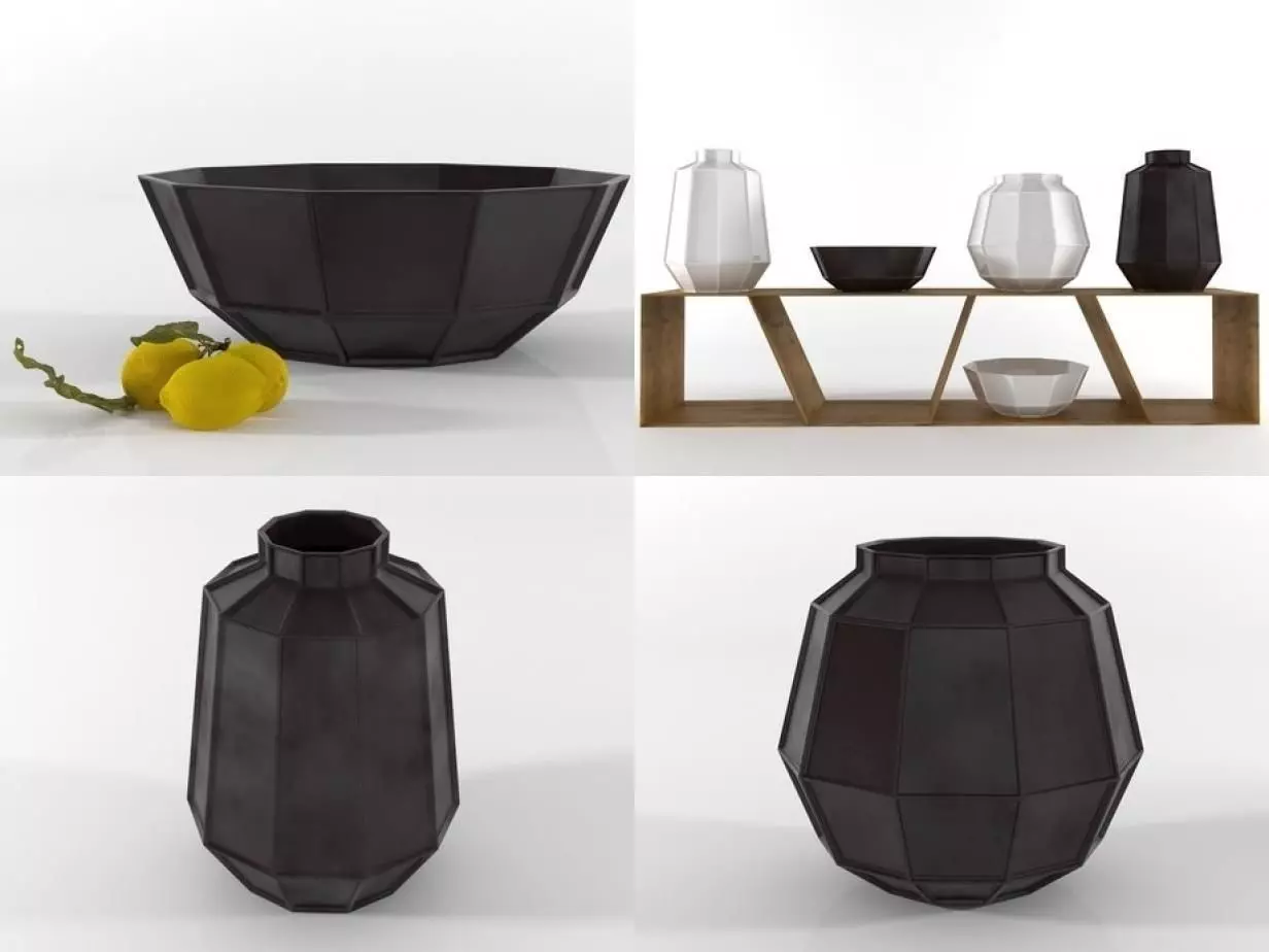 Ceramics stainless steel vases and bowls 3D model_5