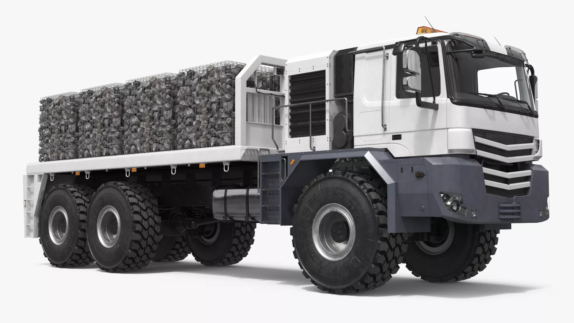 Heavy Flatbed Truck with Gabion Baskets 3D model