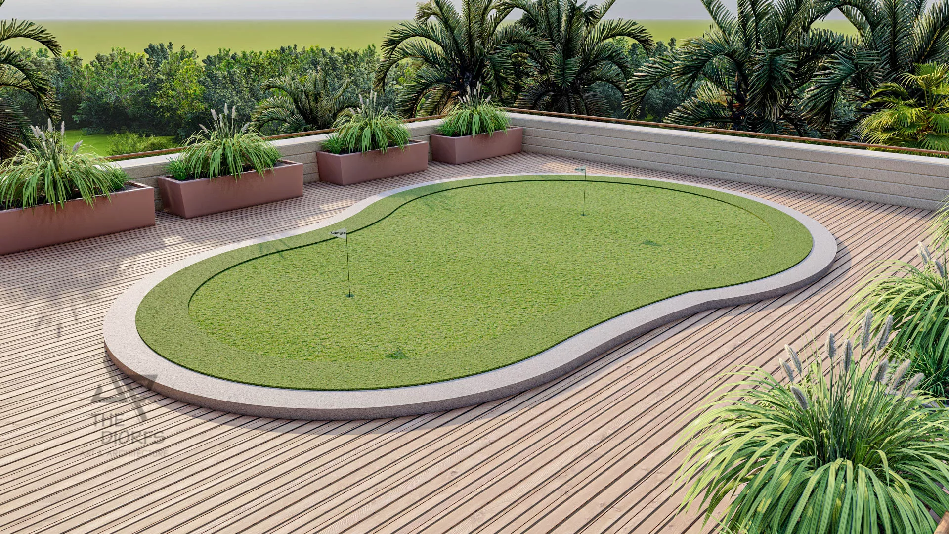 A modern mini landscape golf course Low-poly 3D model