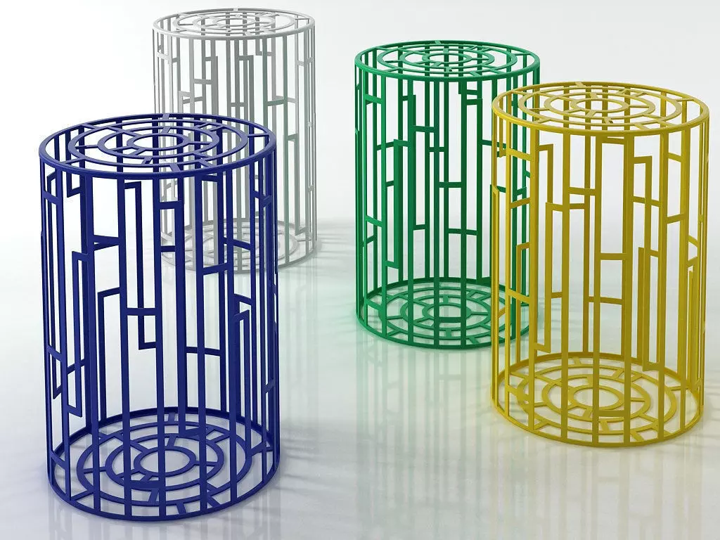 Kub three colorful metal stools 3D model_1