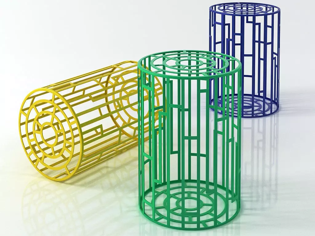 Kub three colorful metal stools 3D model_2