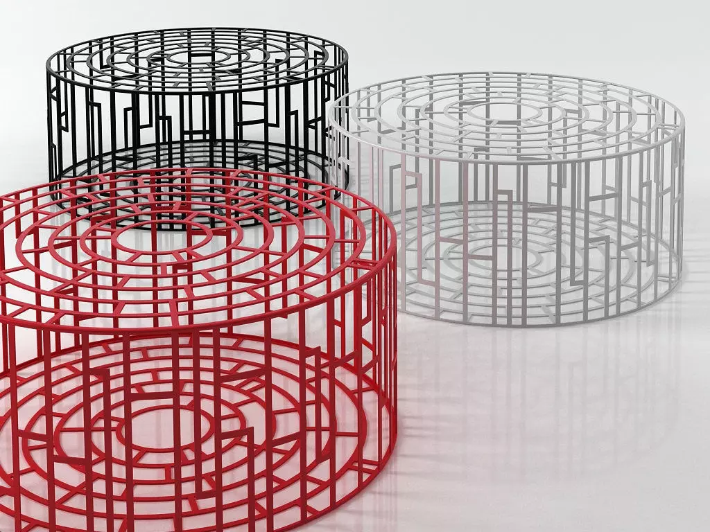 Kub three colorful metal stools 3D model_0