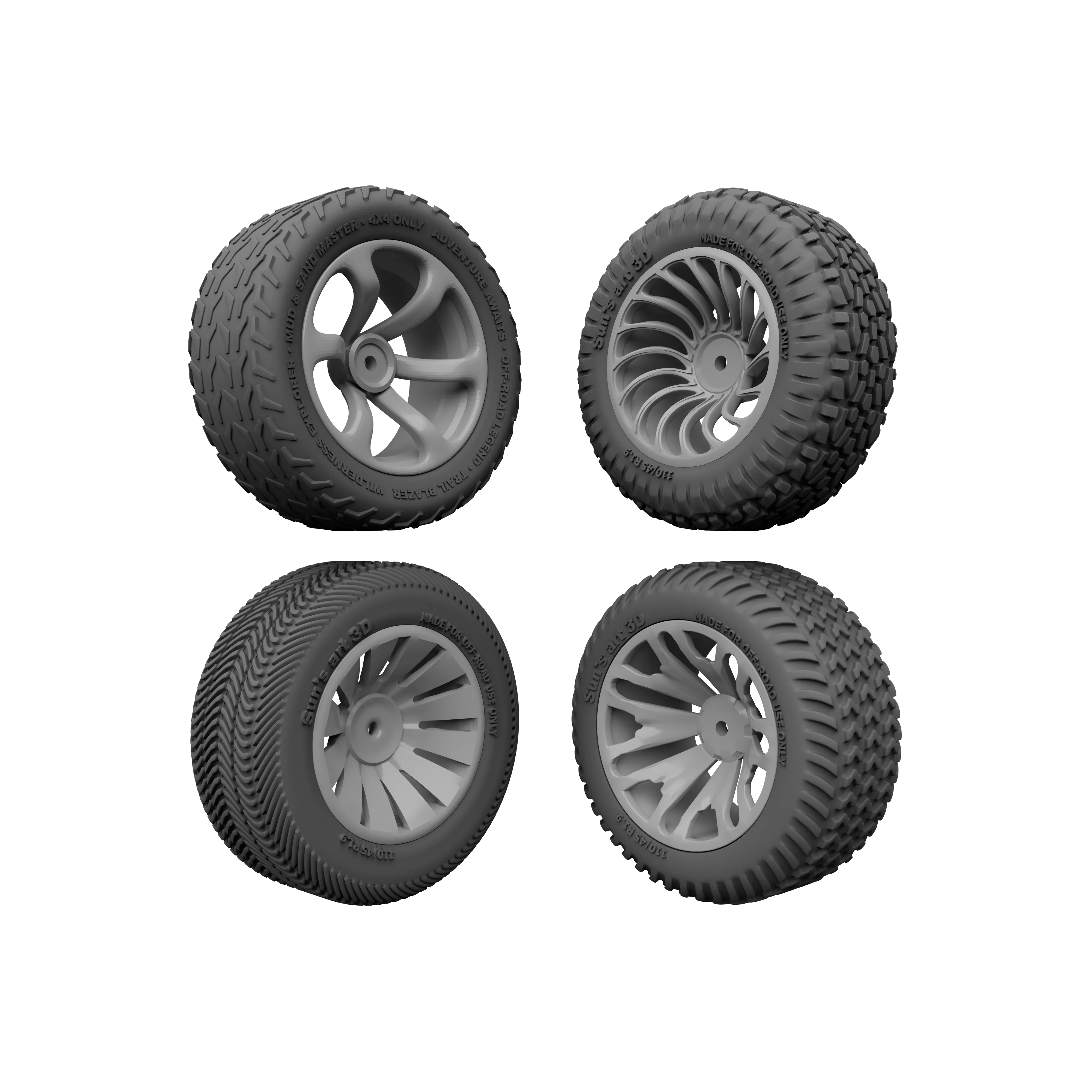 4in1 RC Off-Road Wheels Tires Pack 110mm STL 3D print model