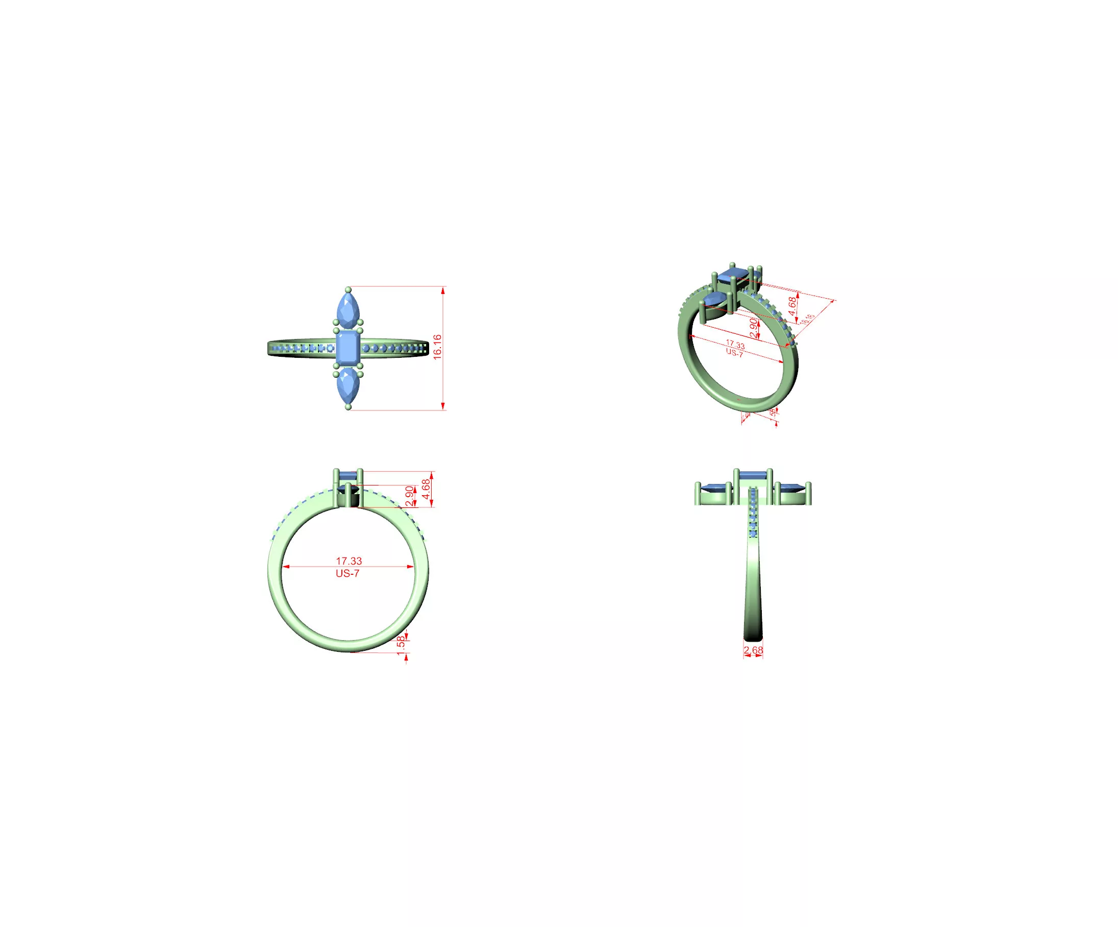 Buy Diamond Ring CAD Design STL 3DM Gold Ring Band R1469 3D print model