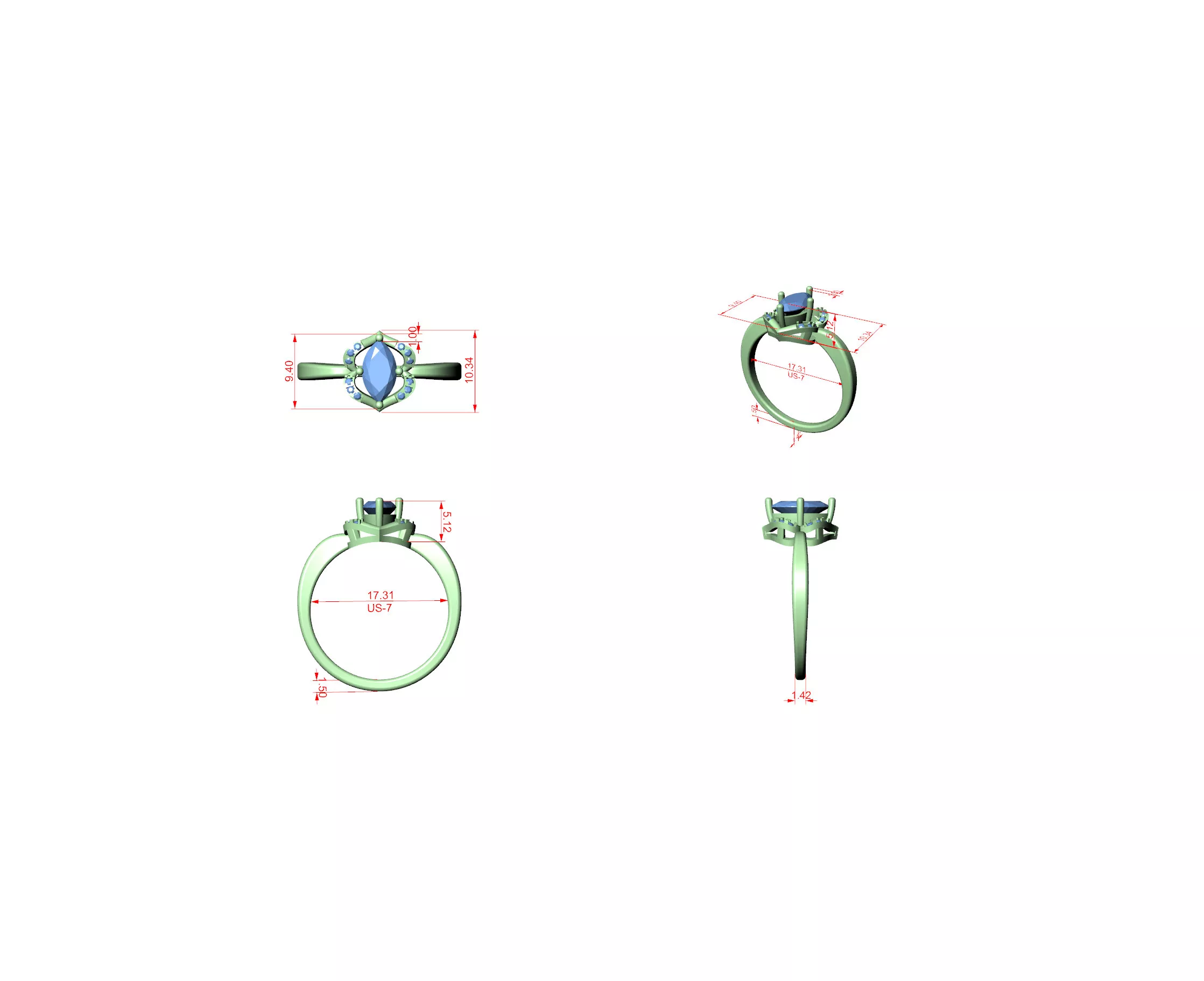 Buy Diamond Ring CAD Design STL 3DM Gold Ring Band R1576 3D print model