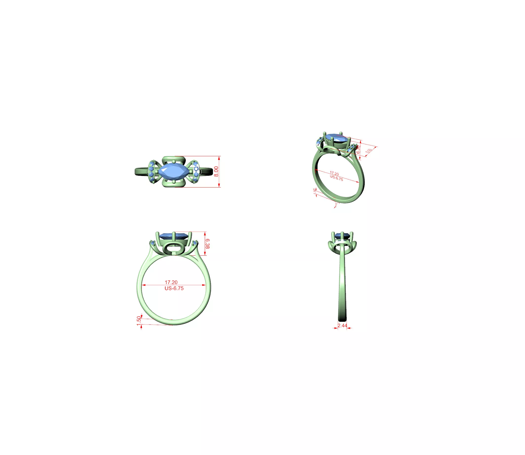 Buy Diamond Ring CAD Design STL 3DM Gold Ring Band R1580 3D print model