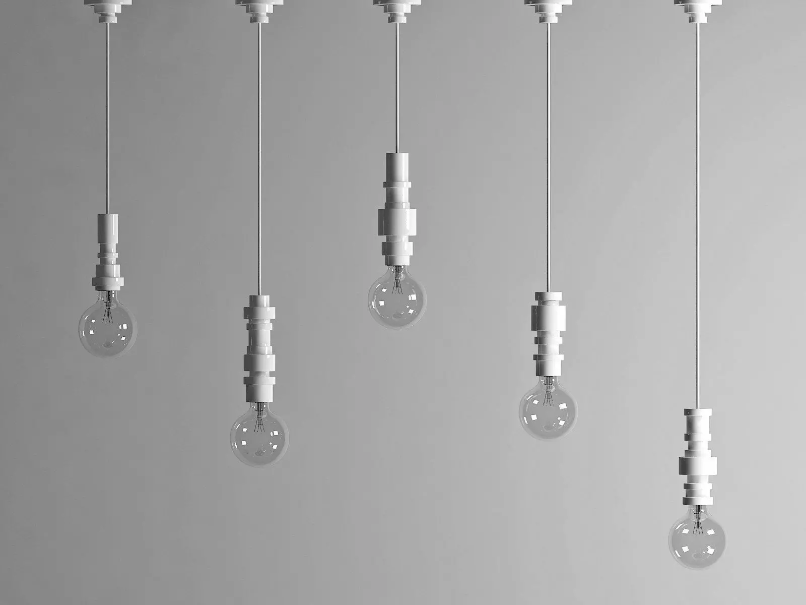 Turn three light bulbs hanging from wall 3D model_2