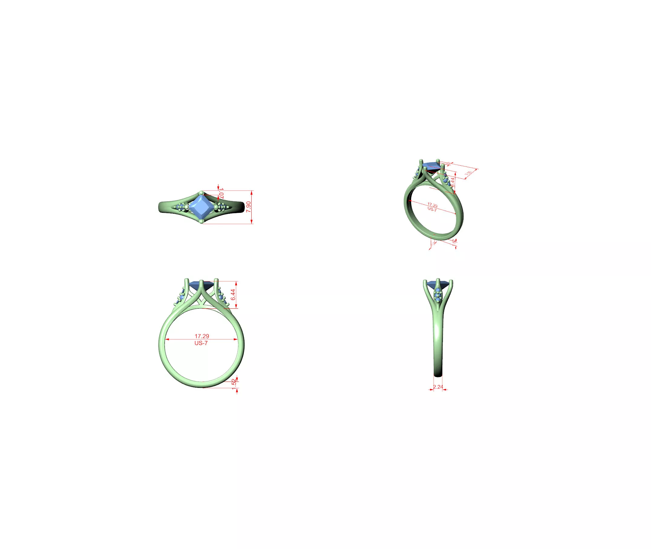 Buy Diamond Ring CAD Design STL 3DM Gold Ring Band R1551 3D print model