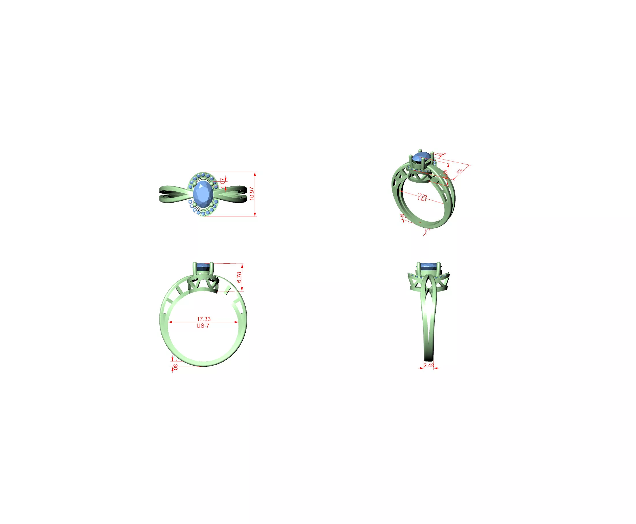 Buy Diamond Ring CAD Design STL 3DM Gold Ring Band R1554 3D print model