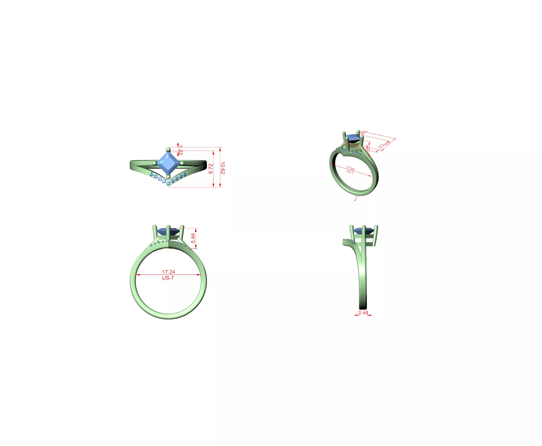 Buy Diamond Ring CAD Design STL 3DM Gold Ring Band R1162 3D print model