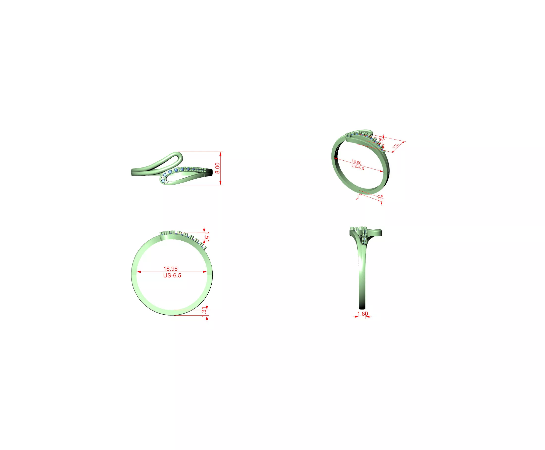 Buy Diamond Ring CAD Design STL 3DM Gold Ring Band R1155 3D print model