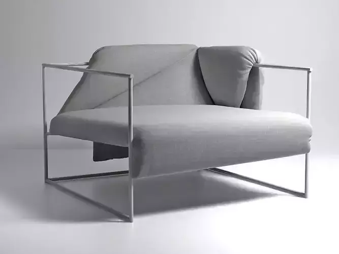 Zabuton chair with fabric and metal frame 3D model