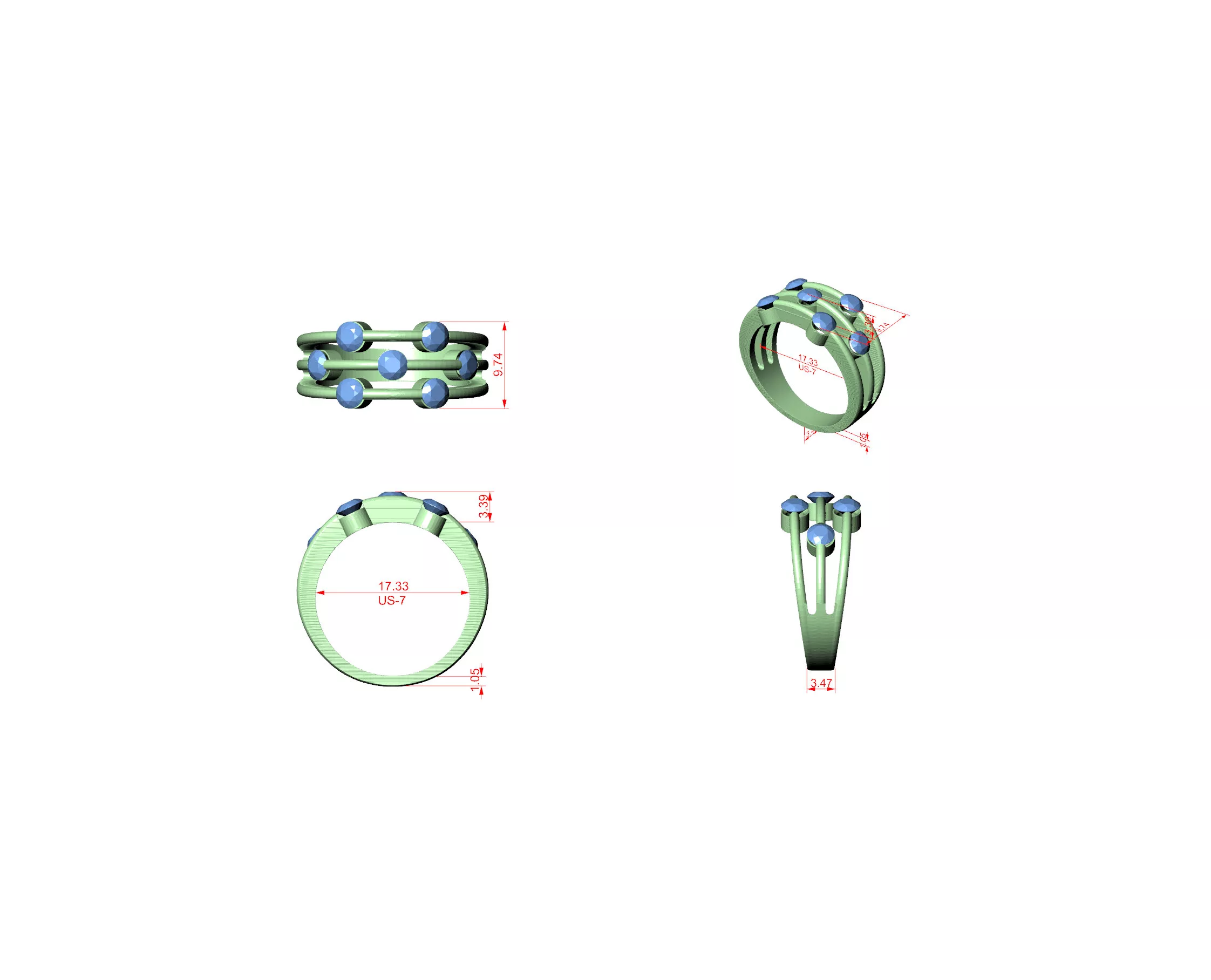 Buy Diamond Ring CAD Design STL 3DM Gold Ring Band R1258 3D print model