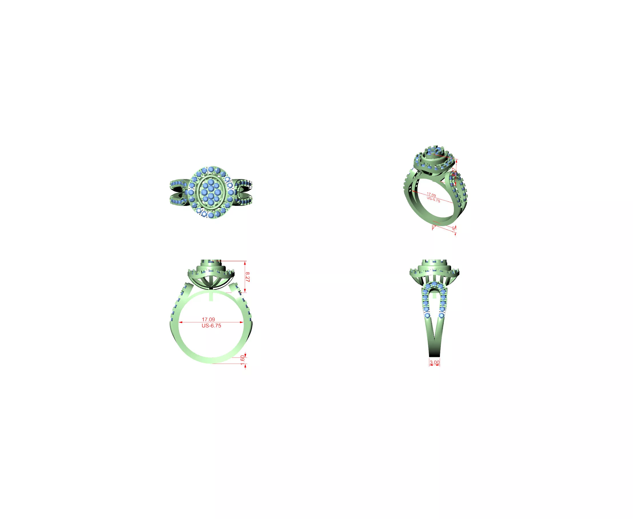 Buy Diamond Ring CAD Design STL 3DM Gold Ring Band R1260 3D print model