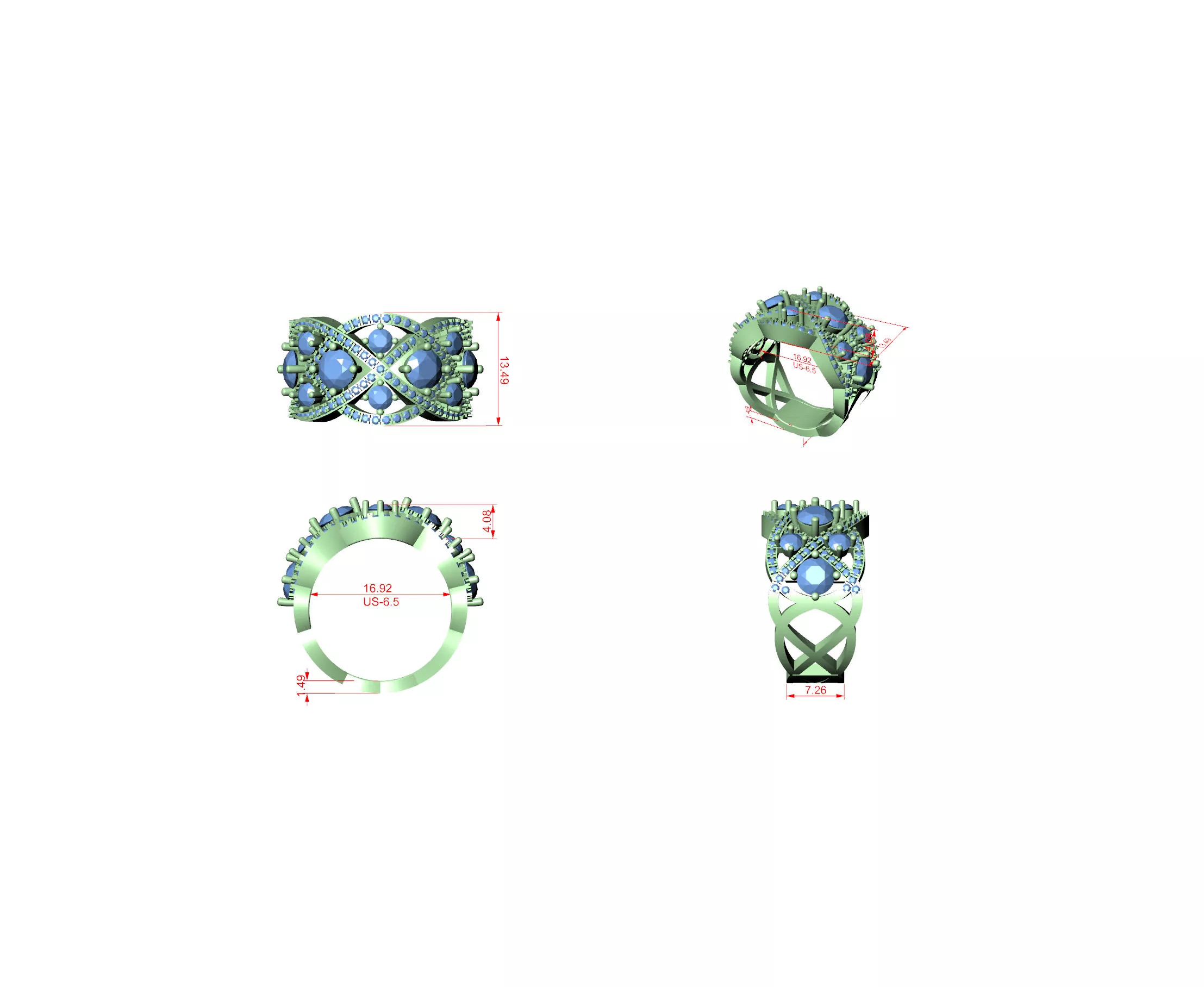 Buy Diamond Ring CAD Design STL 3DM Gold Ring Band R1178 3D print model