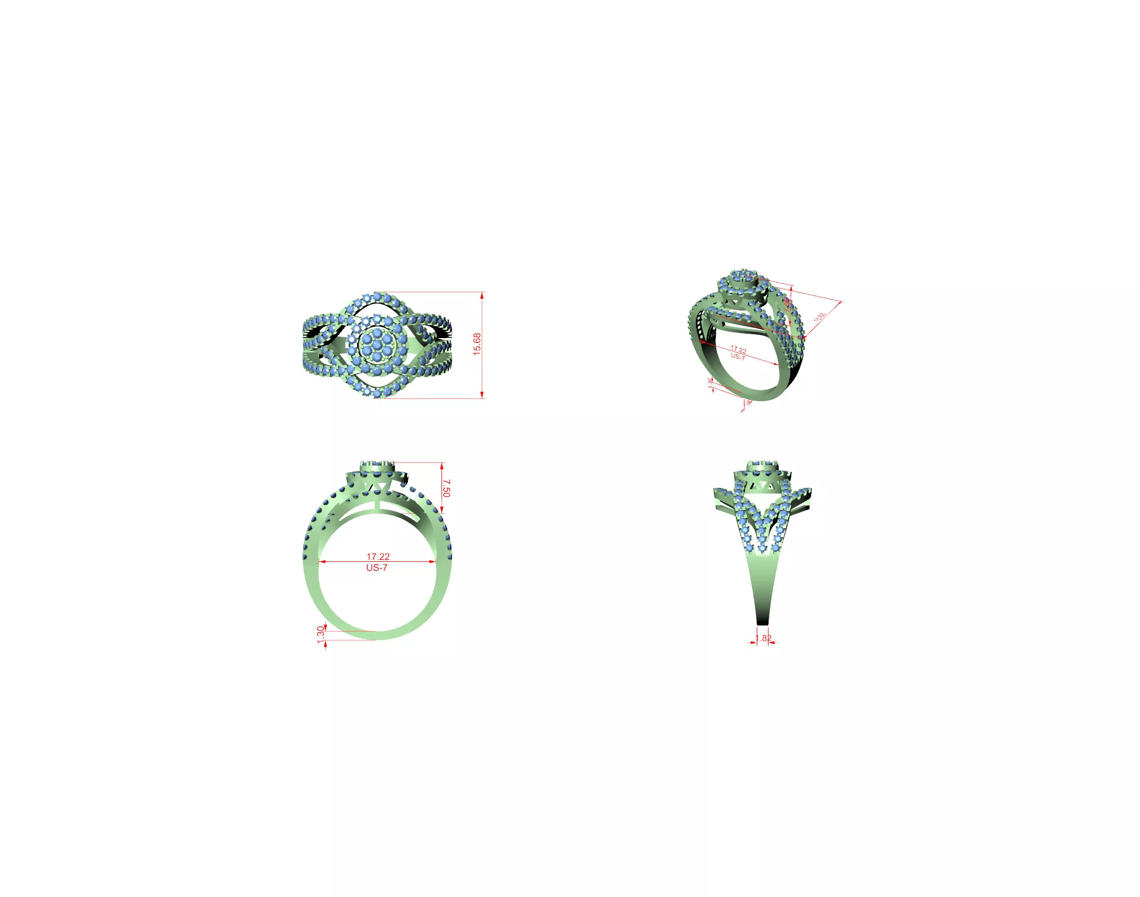 Buy Diamond Ring CAD Design STL 3DM Gold Ring Band R1262 3D print model