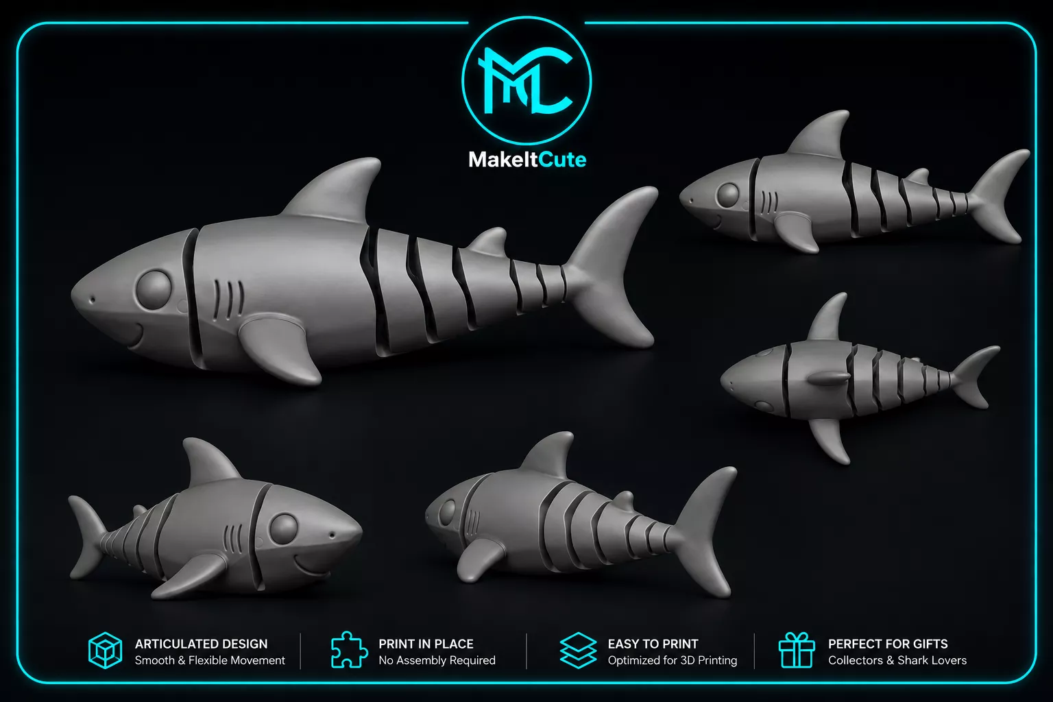 Cute Pink Shark Articulated 3D Print Free 3D print model