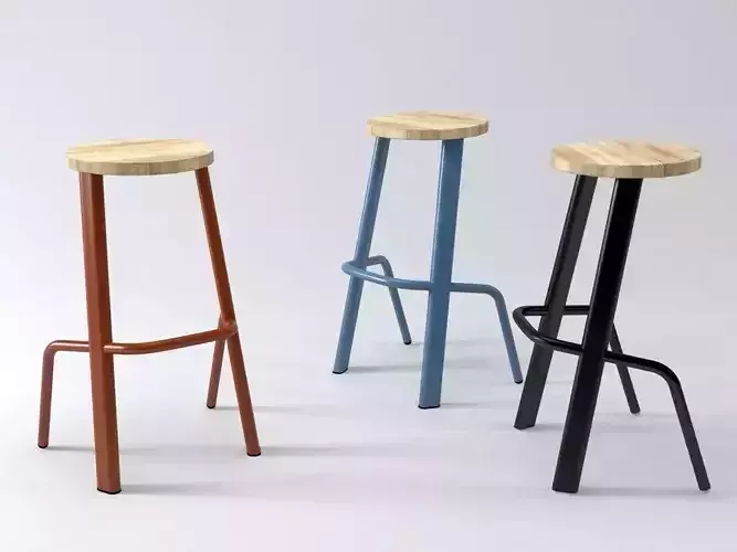 Bull bar stool with wooden seat 3D model