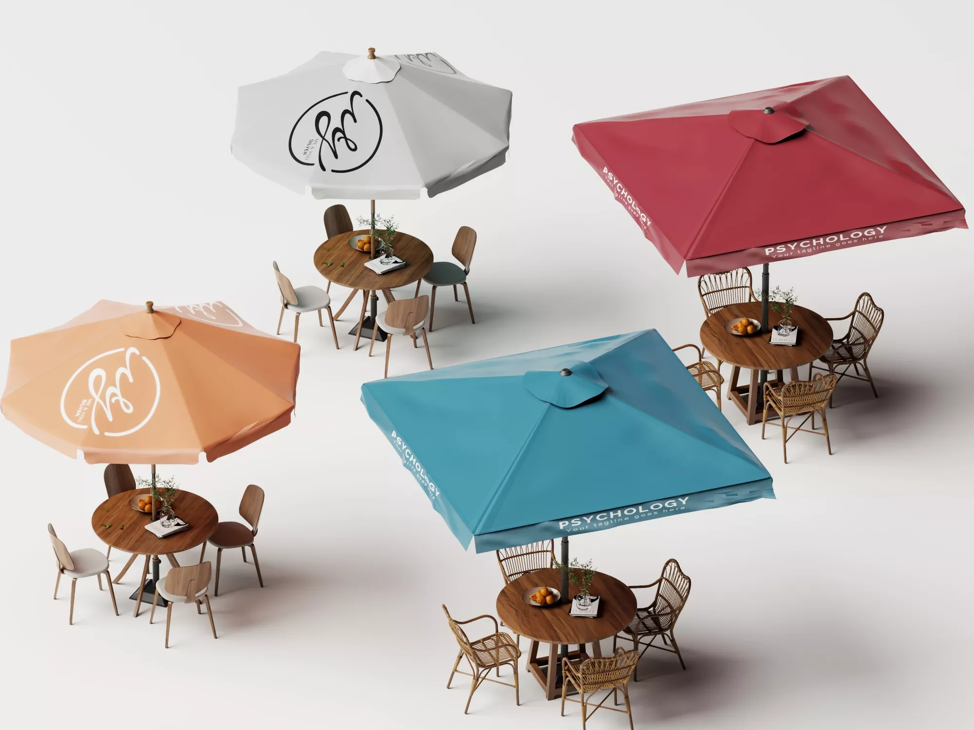 Cafe Outdoor Table Umbrella Set 3D model