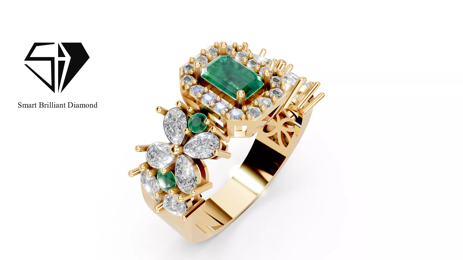 Luxury Emerald Gold Ring High Detail Jewelry 3D Model jr00458 3D print model