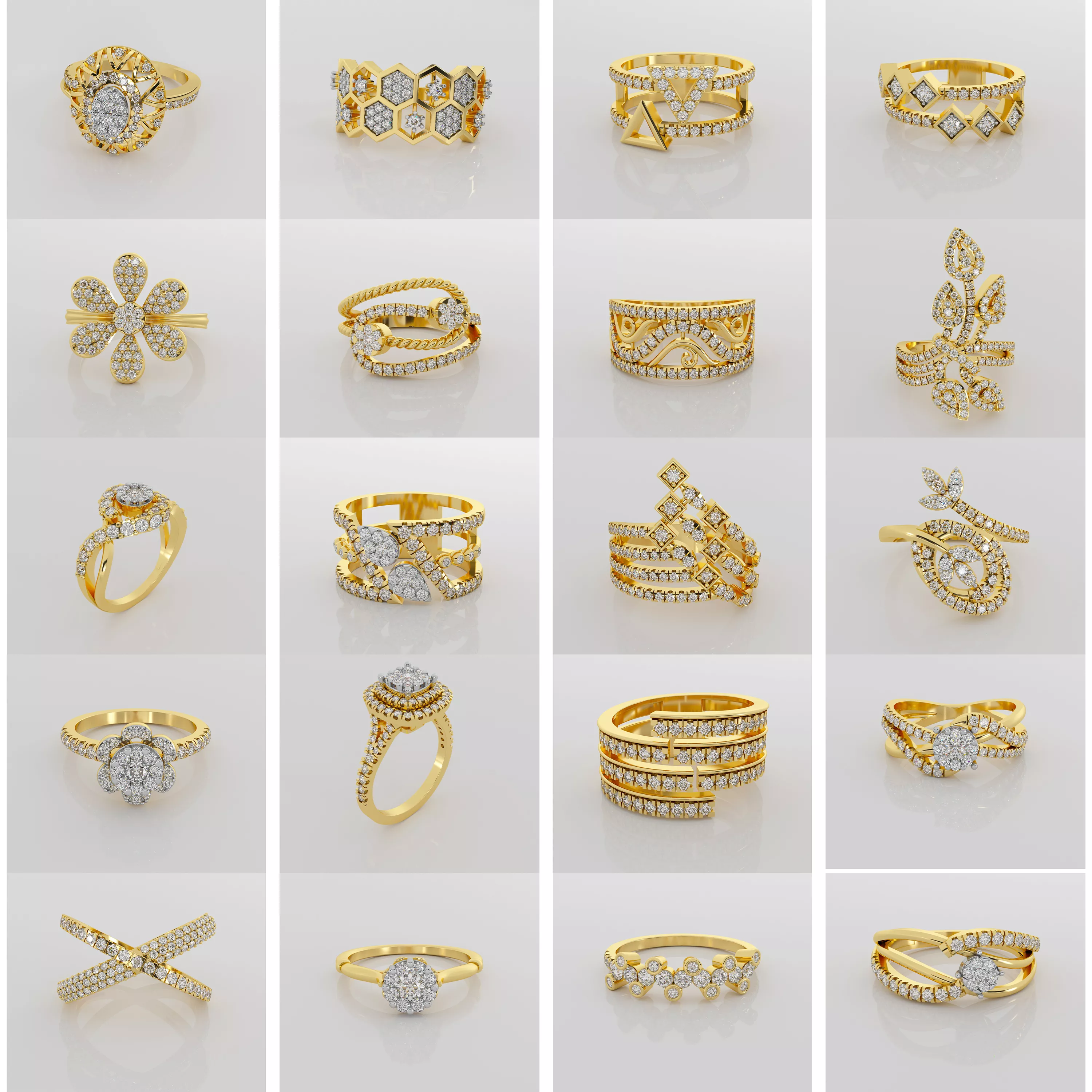 20 Unique Diamond Ring Designs Collection Jewelry CAD 3DM 3D print model