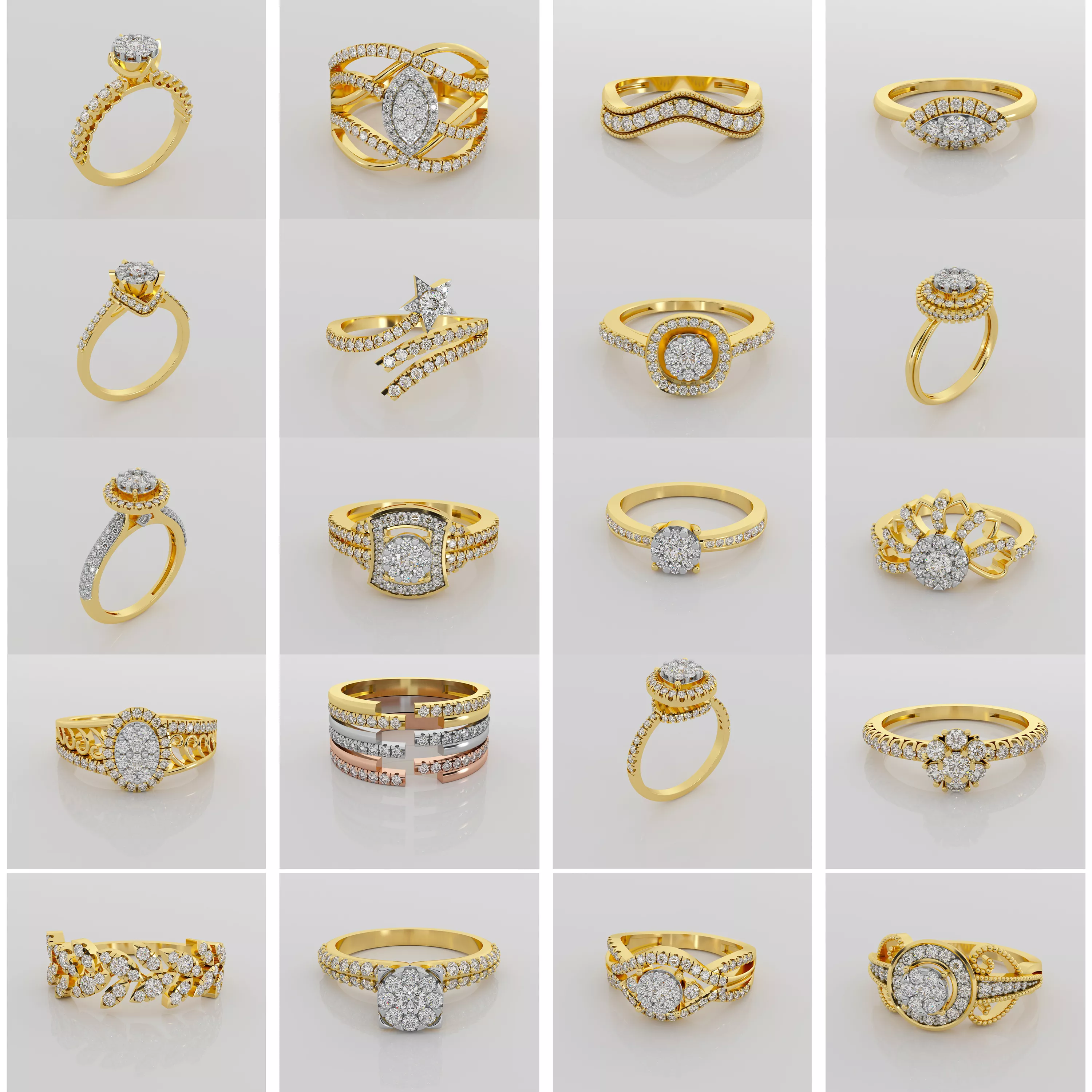 20 Unique Diamond Ring Designs Collection Jewelry CAD 3D print model