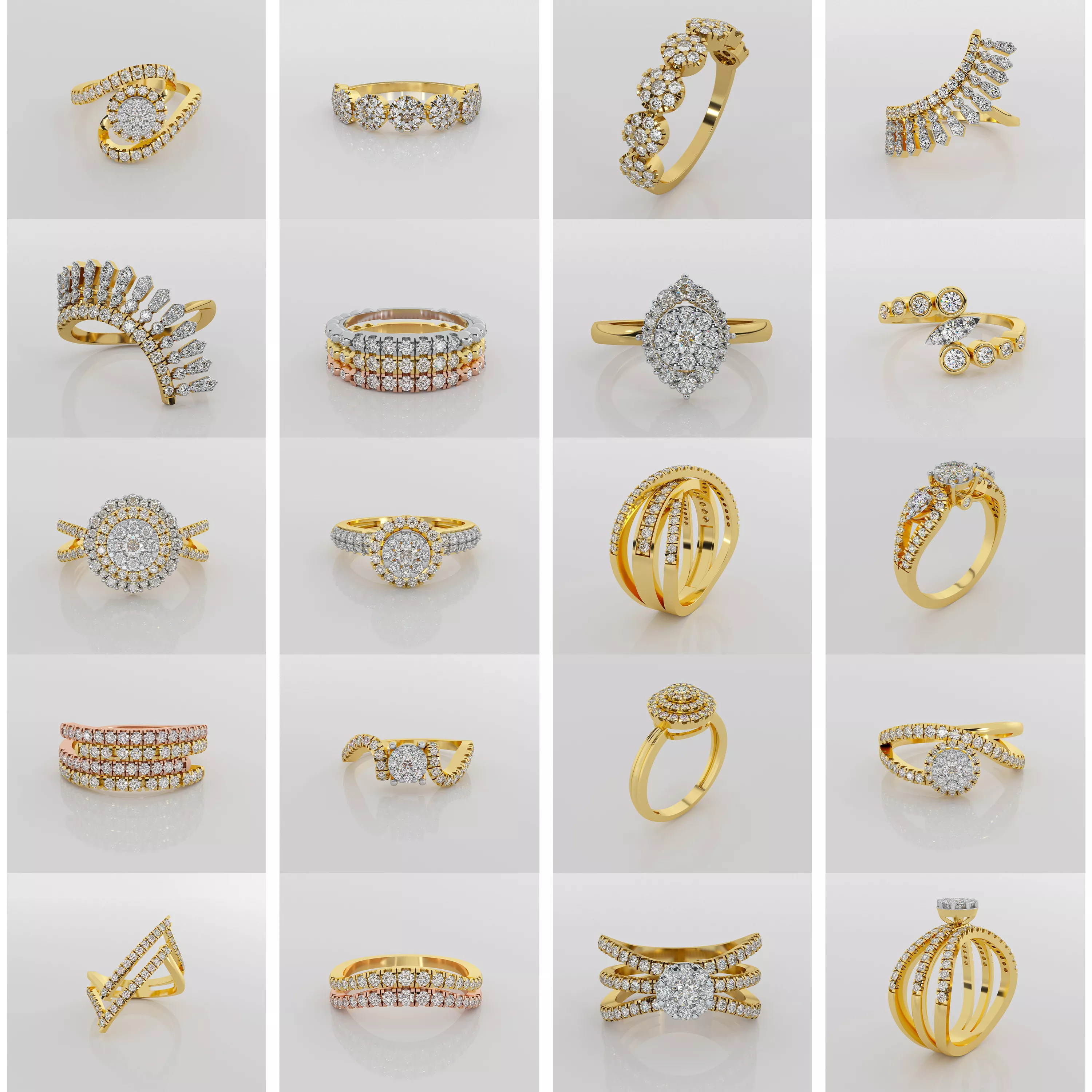 20 Unique Diamond Ring Designs Collection Jewelry CAD 3D print model