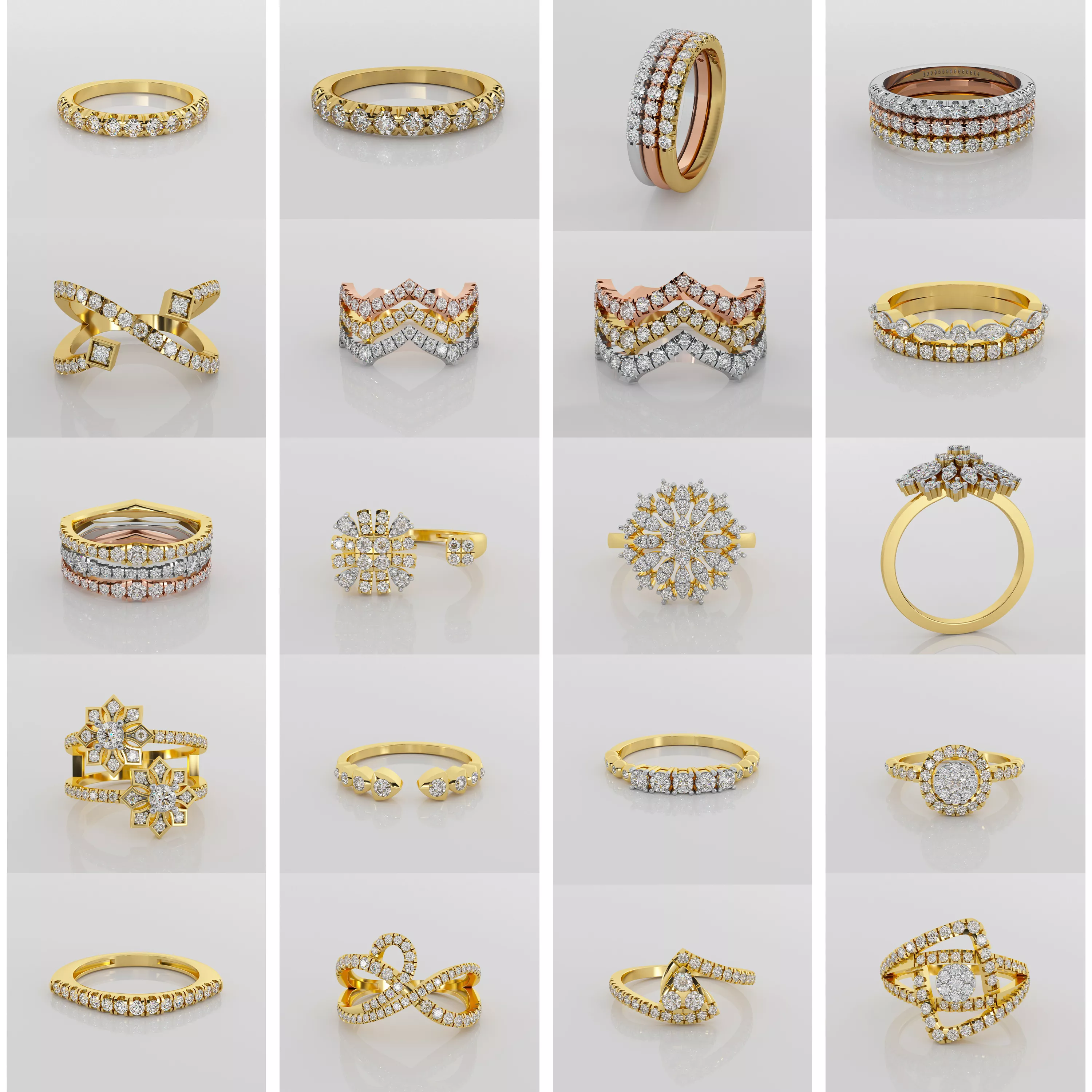 20 Unique Diamond Ring Designs Collection Jewelry CAD 3D print model
