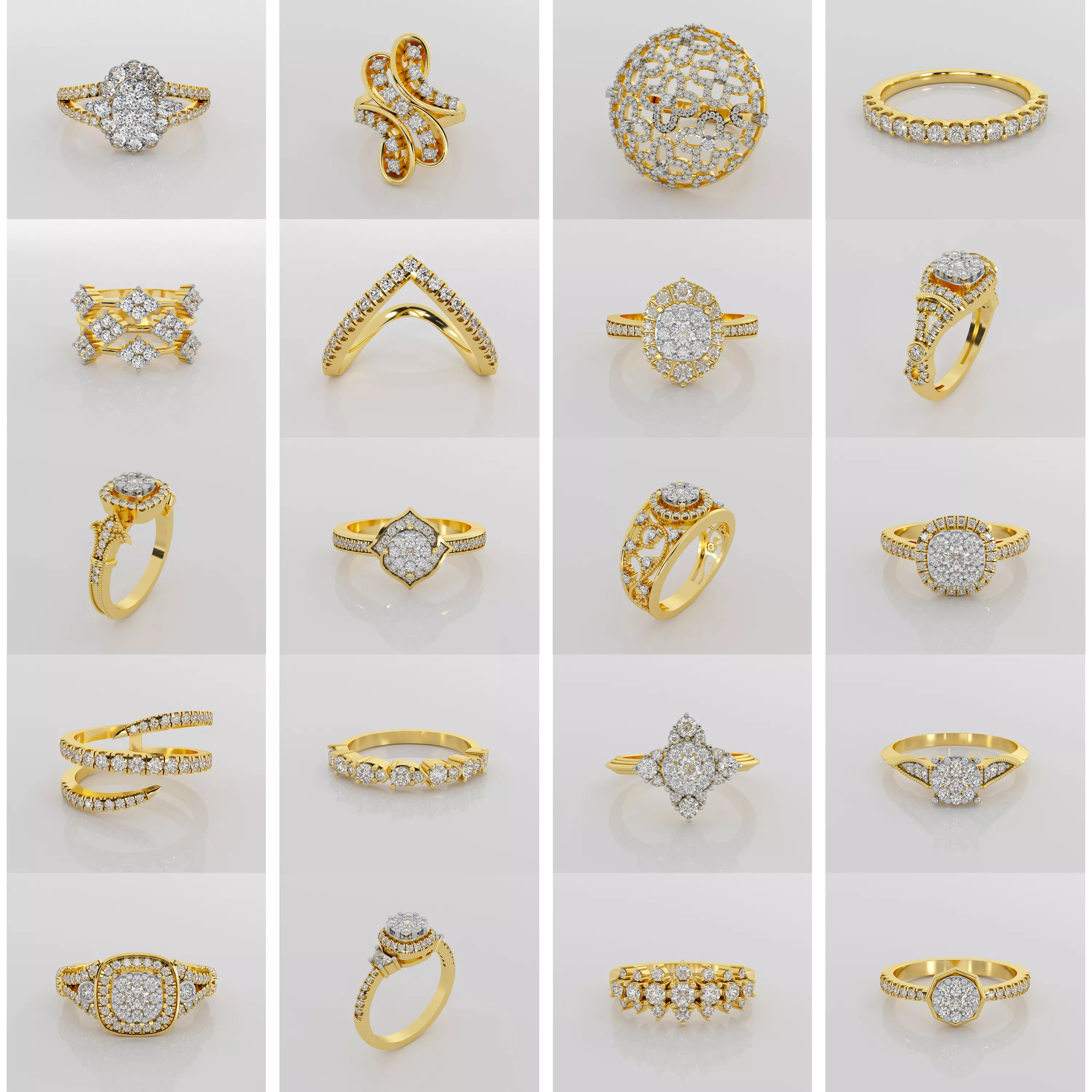 20 Unique Diamond Ring Designs Collection Jewelry CAD 3D print model