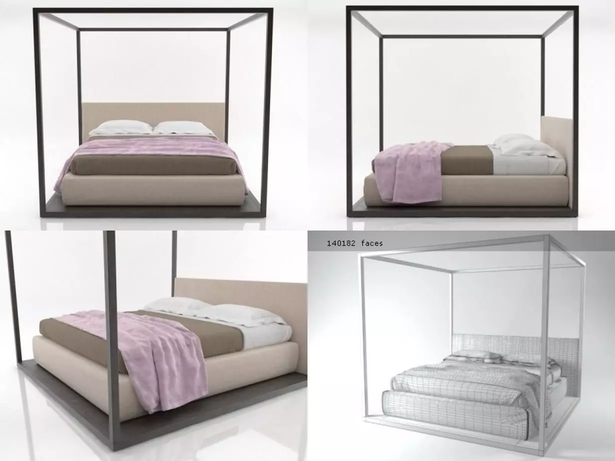 Alcova canopy bed frame 3D model_4