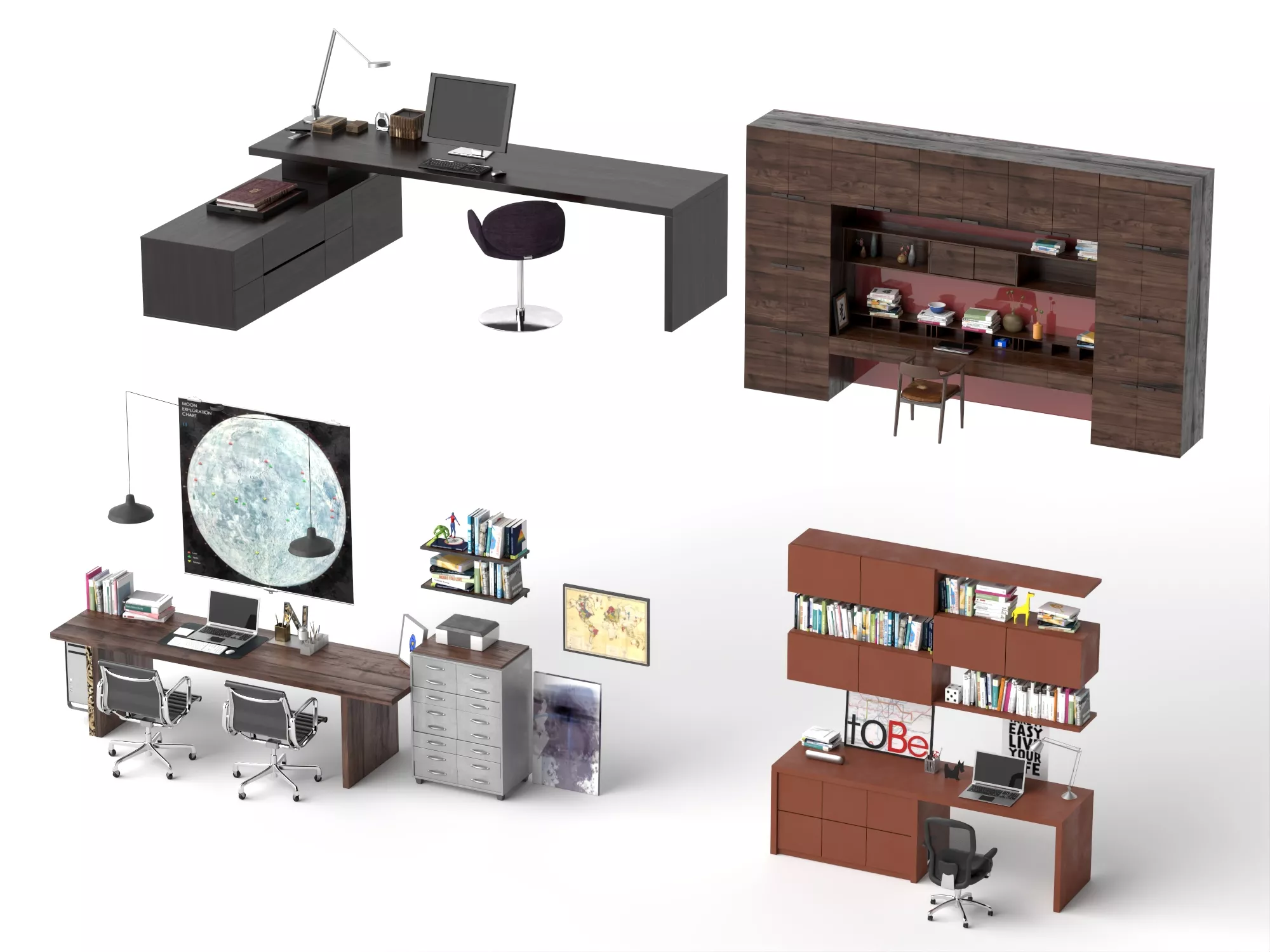 Modern Office Desks Collection Low-poly 3D model