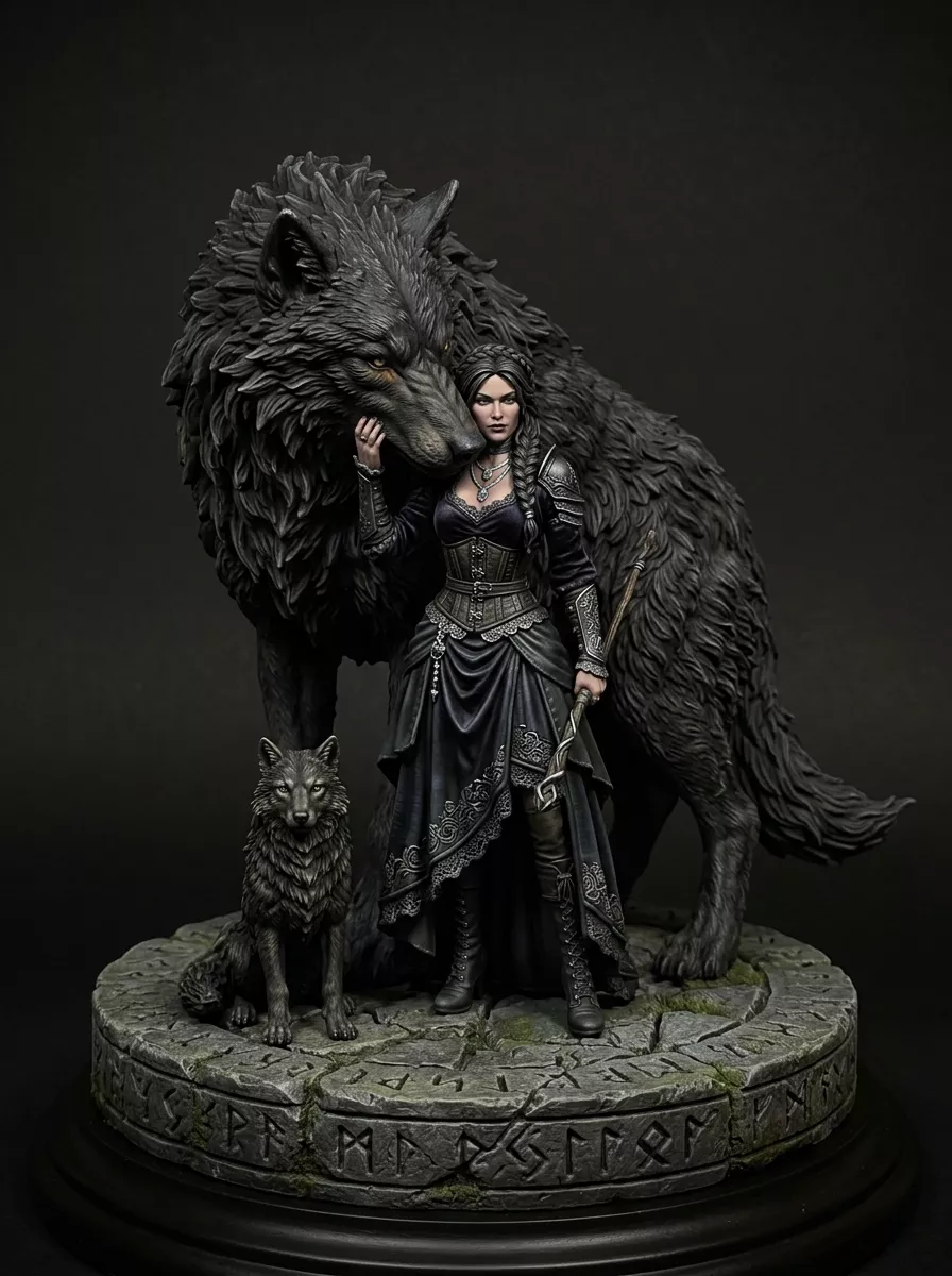 Gothic Sorceress Dire Wolf Alpha Sculpture 3D print model