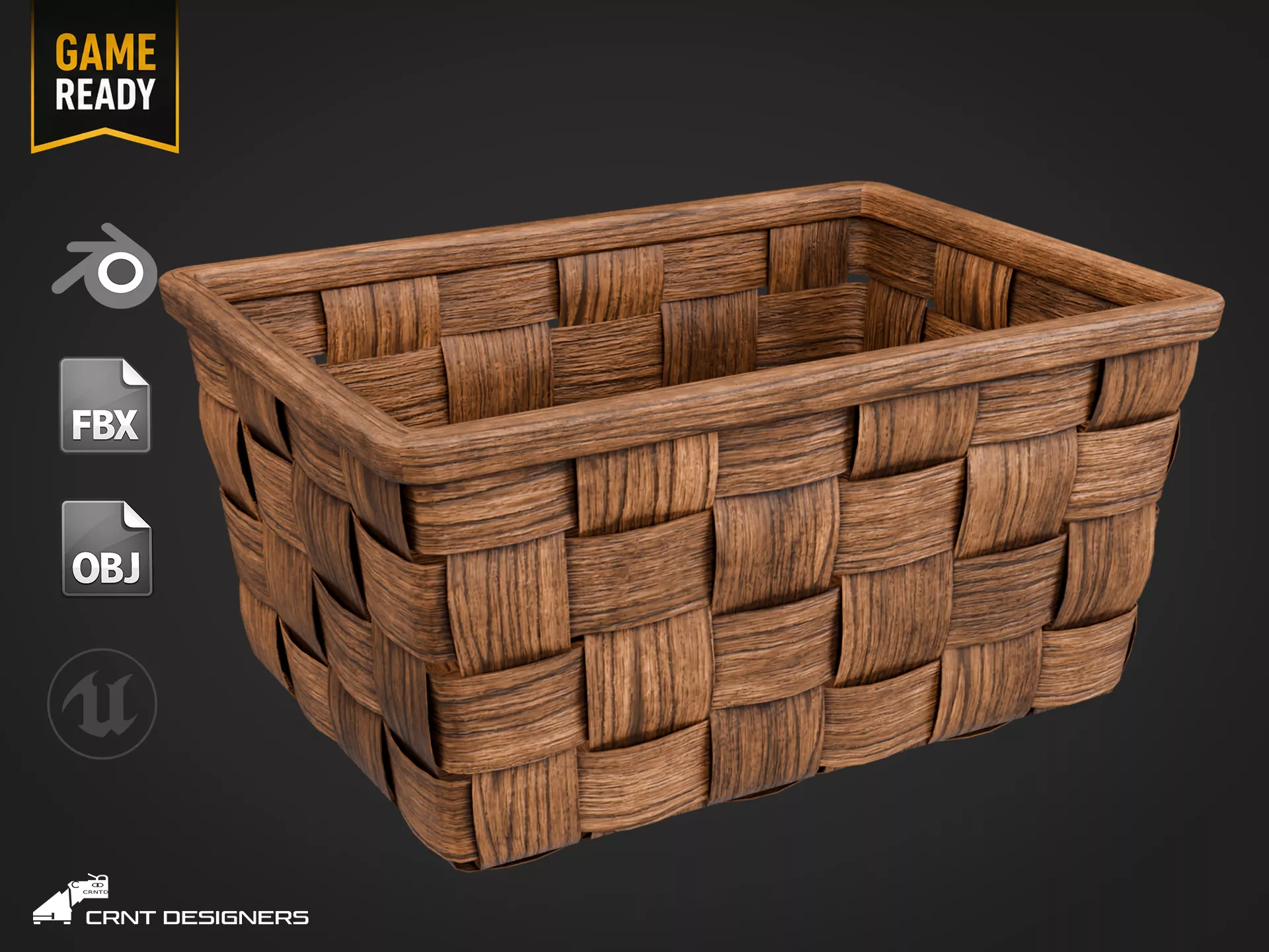 Wooden Woven Basket - UE4 And UE5 Optimized Low-poly 3D model