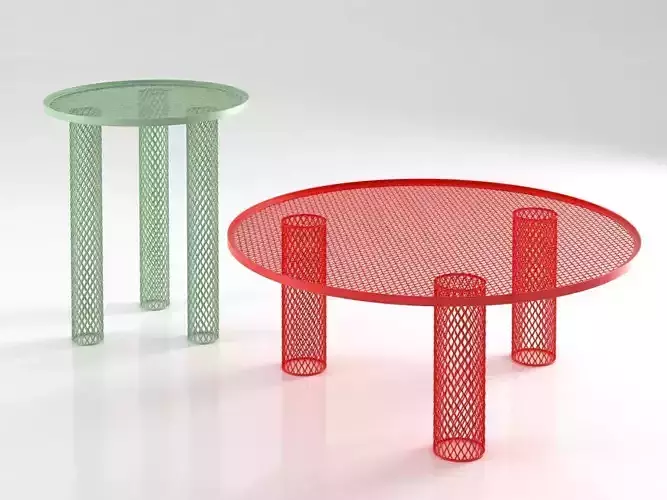 Net table with two metal legs 3D model