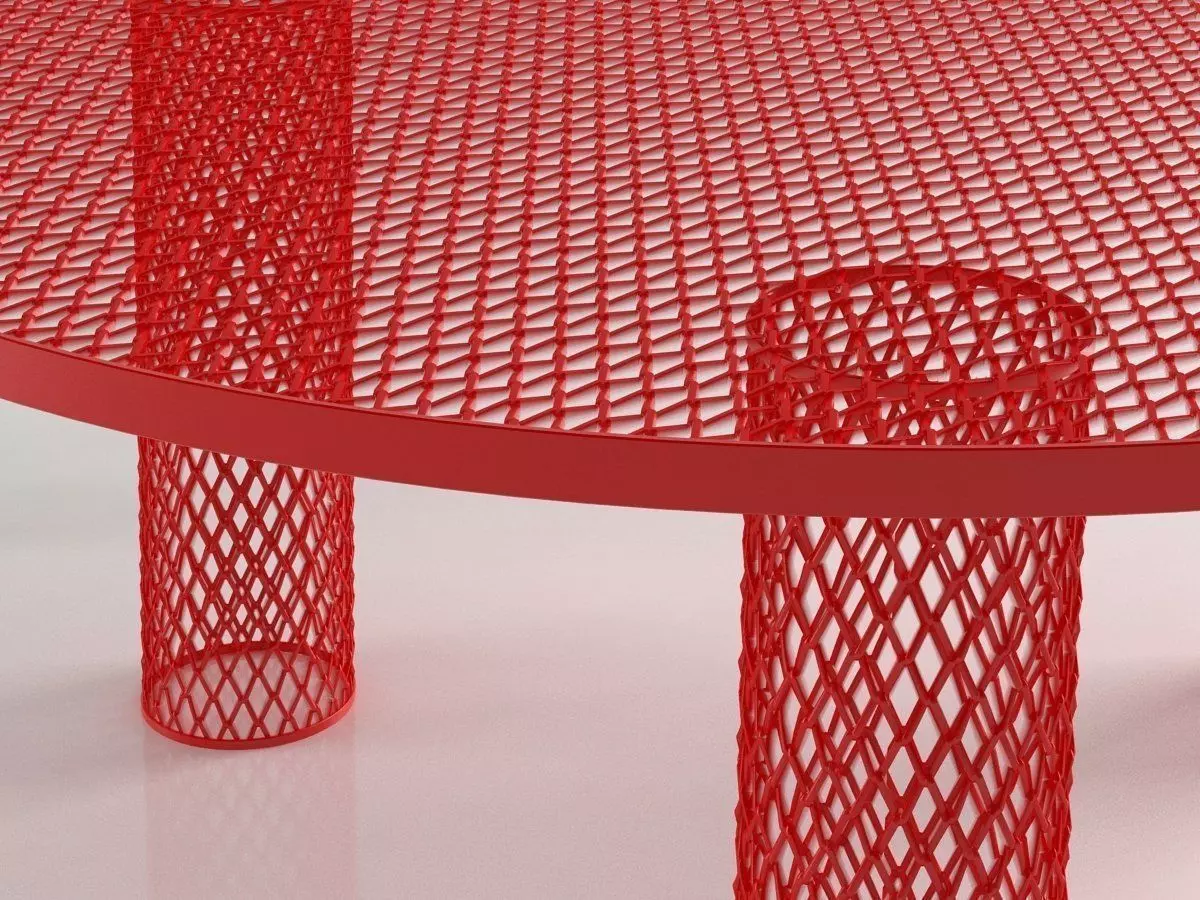 Net table with two metal legs 3D model_2