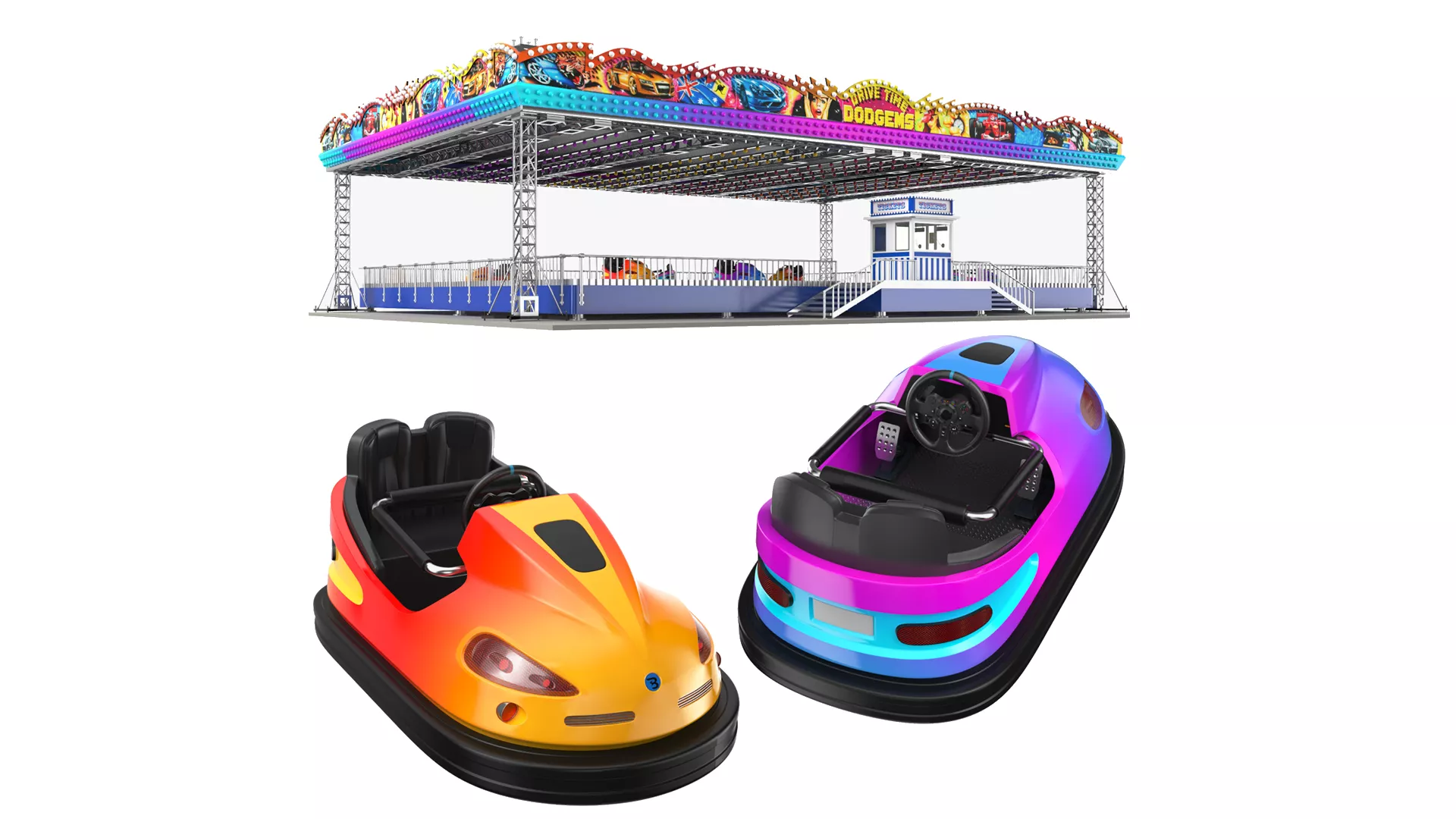 Dodgem Platform With Bumper Cars 3D model